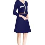Elegant Contrast Trim 3/4 Sleeve A-Line Dress with Belt – Black