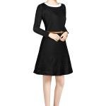 Classic Long Sleeve A-Line Dress with Contrast Neckline – Black