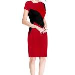 Red solid fit & flare dress Round neck Short, regular sleeves Mini length in straight hem Knitted fabric