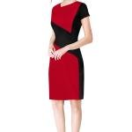 Red solid fit & flare dress Round neck Short, regular sleeves Mini length in straight hem Knitted fabric