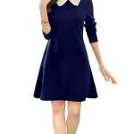 Women's Elegant Navy Blue Peter Pan Collar A-Line Dress