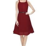Elegant Sleeveless Chiffon A-Line Dress with Belt – Red