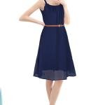 Elegant Sleeveless Chiffon A-Line Dress with Belt – Red