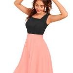 Norzy Paris NP 1076 Peach Two-Tone Fit & Flare Dress