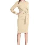Women's Knitting strachable Solid Round Neck Full Sleeve Dresses