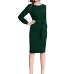 Women's Knitting strachable Solid Round Neck Full Sleeve Dresses
