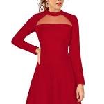 Maroon Solid Mock Neck Long Sleeves A-Line Dress