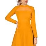 Maroon Solid Mock Neck Long Sleeves A-Line Dress