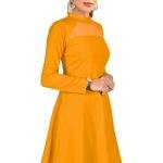 Maroon Solid Mock Neck Long Sleeves A-Line Dress