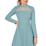 Maroon Solid Mock Neck Long Sleeves A-Line Dress