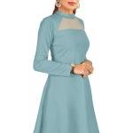 Maroon Solid Mock Neck Long Sleeves A-Line Dress