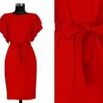 Women’s Elegant Red Flutter Sleeve Belted Dress