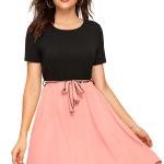 Women's Knitting strachable Solid Round Neck Cap Sleeve Dresses