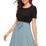 Women's Knitting strachable Solid Round Neck Cap Sleeve Dresses