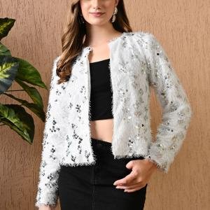 Fur Sequins Shrug Style Jacket