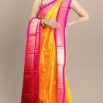 Cotton Silk Pai Thani Border Saree with Contras Blouse ,Zari Border with Peacock Booty