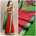 Cotton Silk Pai Thani Border Saree with Contras Blouse ,Zari Border with Peacock Booty