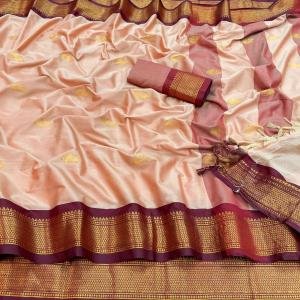 Cotton Silk Pai Thani Border Saree with Contras Blouse ,Zari Border