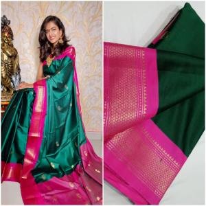 Cotton Silk Pai Thani Border Saree with Contras Blouse ,Zari Border