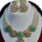 Traditional Handcrafted Stone Studded Pearl Choker Necklace Jewelry Set With Earrings For Women