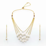 Elegant Pearl Necklace and Earring Set, Multi-Strand Chain Design, Cream White Faux Pearls, Fashion Jewelry for Women