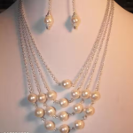 Elegant Pearl Necklace and Earring Set, Multi-Strand Chain Design, Cream White Faux Pearls, Fashion Jewelry for Women