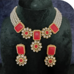 Traditional Handcrafted Stone Studded Pearl Choker Necklace Jewelry Set With Earrings For Women