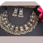 Stylish Boho Trible Antique Oxidized Stone Choker Necklace Jewelry Set Women for Girls