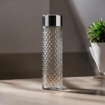 Premium Diamond Cut Water Bottle with Round Steel Cap, Crystal Design, Leakproof ( pack of 1)