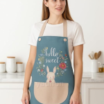 Waterproof Kitchen Apron for Women, Blue Bunny Design with Large Storage Pocket