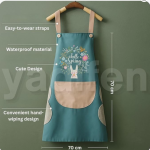 Waterproof Kitchen Apron for Women, Blue Bunny Design with Large Storage Pocket
