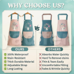 Waterproof Kitchen Apron for Women, Blue Bunny Design with Large Storage Pocket