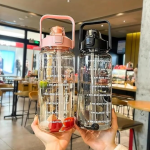 Motivational Water Bottle with Time Marker, 2L Capacity, BPA Free