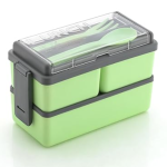 Plastic Lunch Box Comes with 3 Detachable Box, 2 Spoons