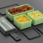 Plastic Lunch Box Comes with 3 Detachable Box, 2 Spoons