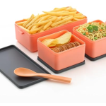 Plastic Lunch Box Comes with 3 Detachable Box, 2 Spoons