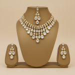 Silver AD Studded Bridal Necklace Set for Women & Girls | Fashion Jewelry, Earrings & Maang Tikka