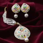 Multicolor pendant Enamel Pearl Necklace and Earring Set, Traditional Kundan Jewelry