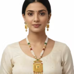 Indian Traditional Handcrafted Gold-Plated Designer pendant Enamel Pearl Necklace and Earring Set