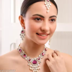 Pink Necklace Set for Women Ethnic Indian Wedding Jewelry Set and Earrings