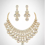 Silver AD Studded Bridal Necklace Set for Women & Girls | Fashion Jewelry, Earrings & Maang Tikka