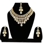 Silver AD Studded Bridal Necklace Set for Women & Girls | Fashion Jewelry, Earrings & Maang Tikka