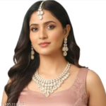 Silver AD Studded Bridal Necklace Set for Women & Girls | Fashion Jewelry, Earrings & Maang Tikka