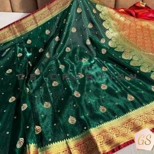 Banarasi Satin Silk Saree Small buti embroidery saree
