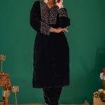 SHAHII BLACK Velvet Floral Suit with Dupatta