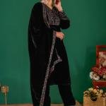 SHAHII BLACK Velvet Floral Suit with Dupatta