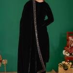 SHAHII BLACK Velvet Floral Suit with Dupatta