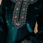 Floral Embroidered Sequinned Velvet Straight Kurta With Trousers & Dupatta