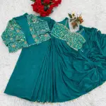 D 26 Teal Green Mirror Work Saree