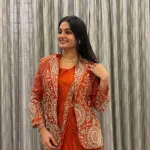D 55 🧡 Rust Orange Saree with Heavy Embroidery Jacket